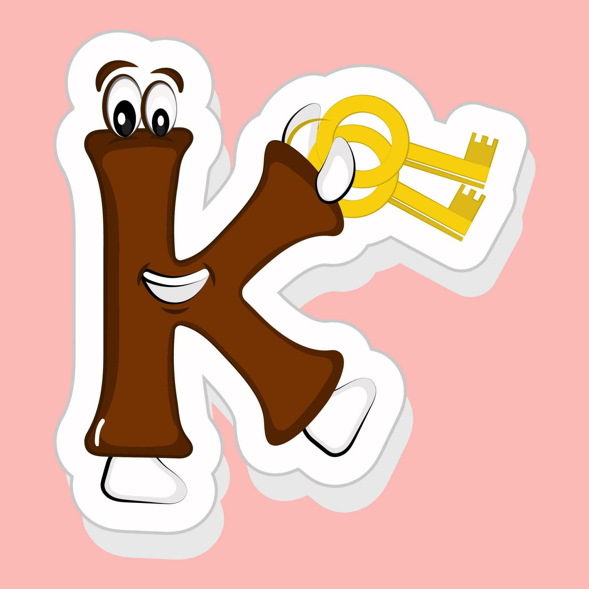 Sticker Style Brown K Alphabet Cartoon Character Holding Keys On Pink ...