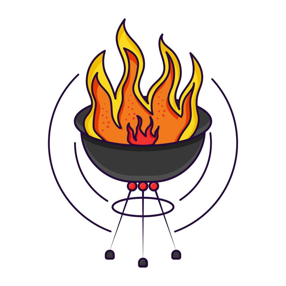 Firing Barbeque Kettle Over Circle Background. vector