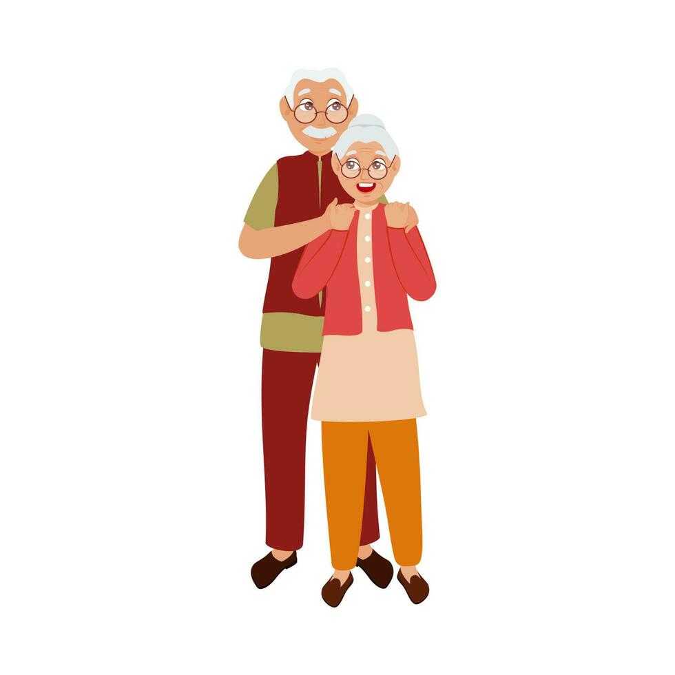 Senior Couple Standing Together On White Background. vector