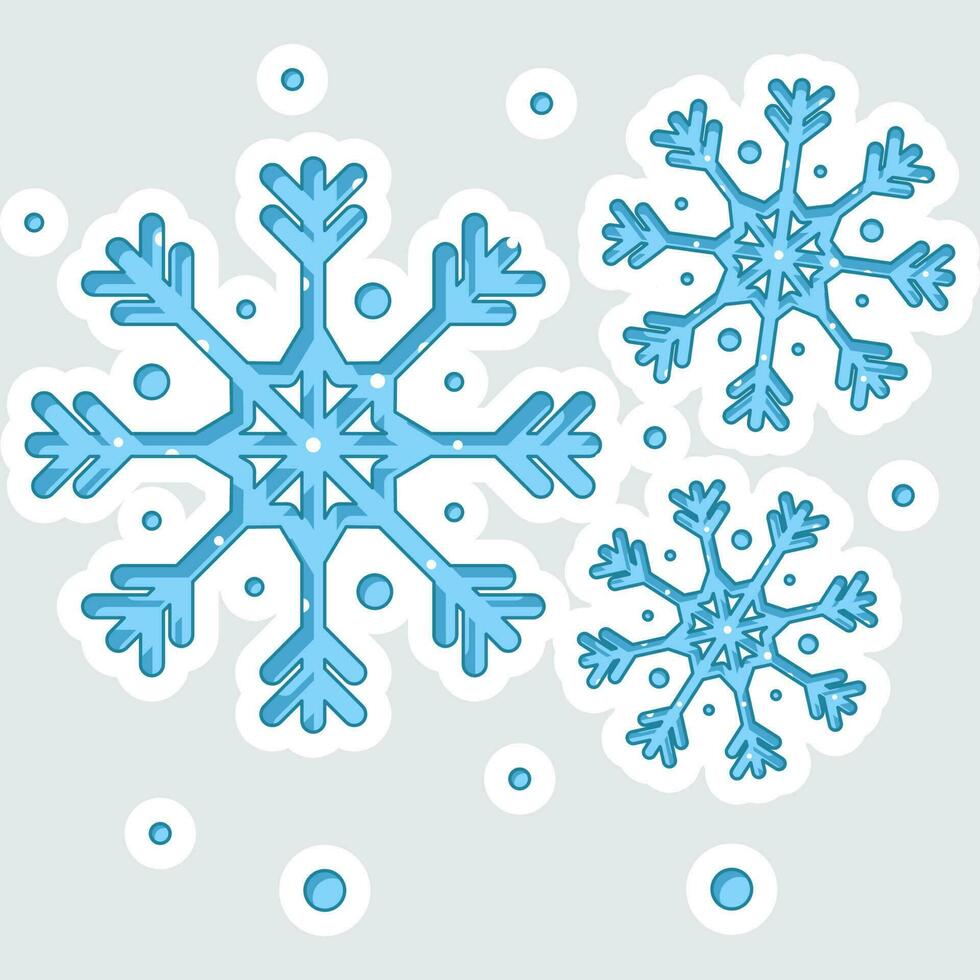 Isolated Sticker Style Blue Color Snowflake Icon On White Background. vector