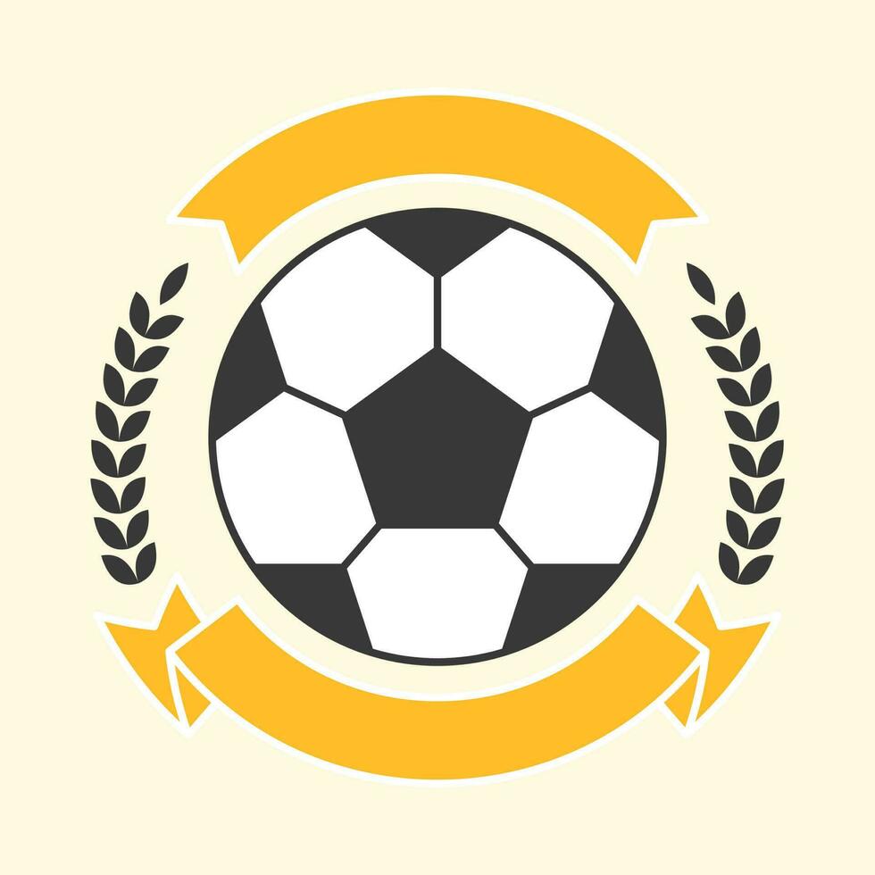 Creative Ribbon With Laurel Leaves Forming Circle And Soccer Sun On Yellow Background. vector