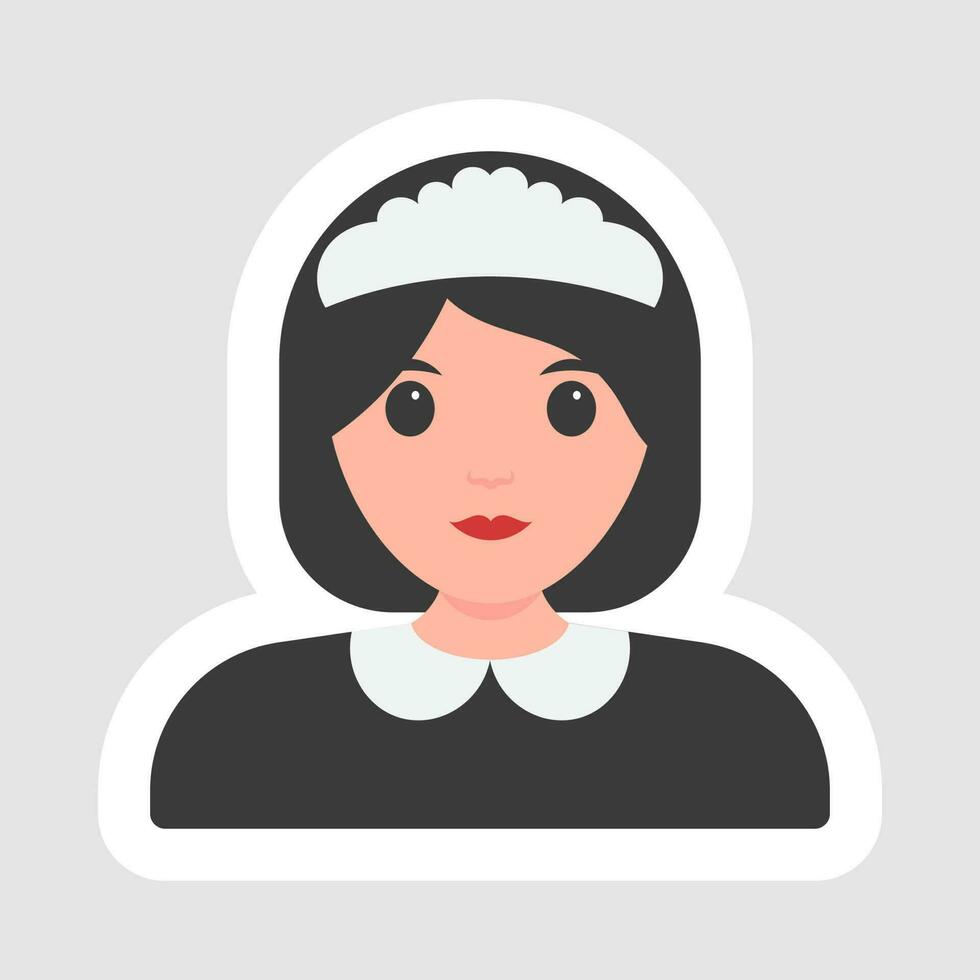 Sticker Style Beautiful Young Lady Character On Gray Background. vector