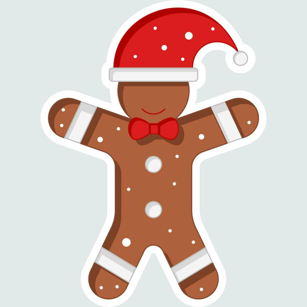 Brown Color Gingerbread Wearing Santa Cap Icon In Flat Style. vector