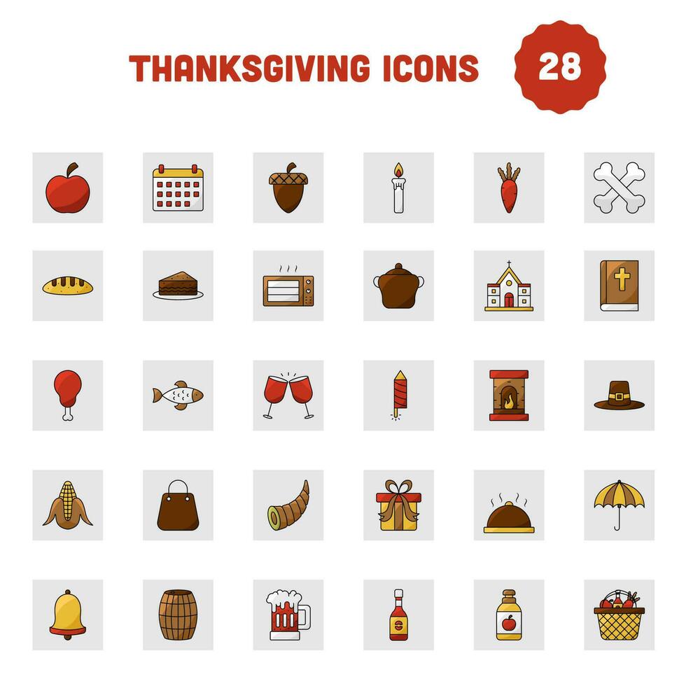 Isolated Thanksgiving 28 Icon Set On White Background. vector