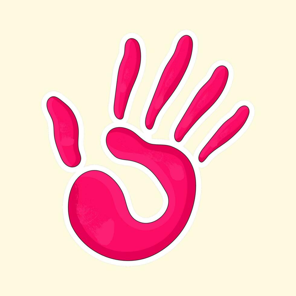 Pink Hand Print On Cosmic Latte Background. vector