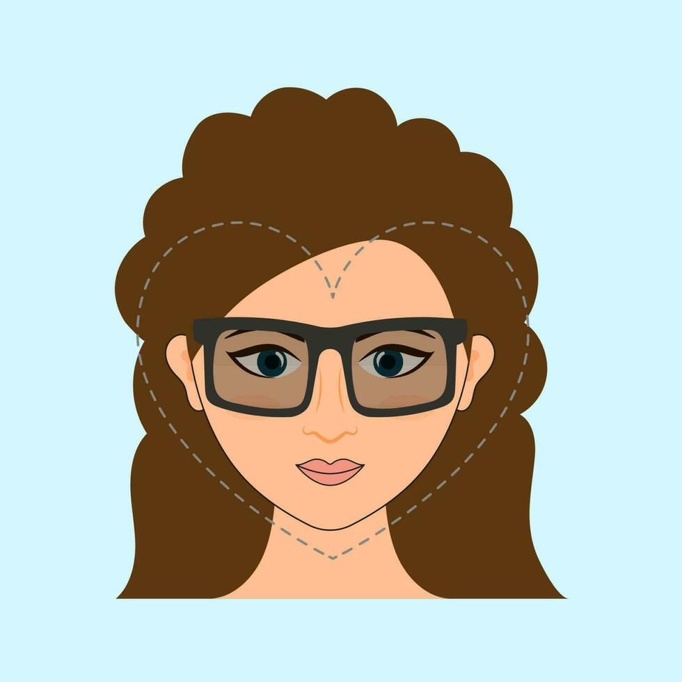 Glasses For Heart Face Young Girl Icon On Light Blue Background. vector