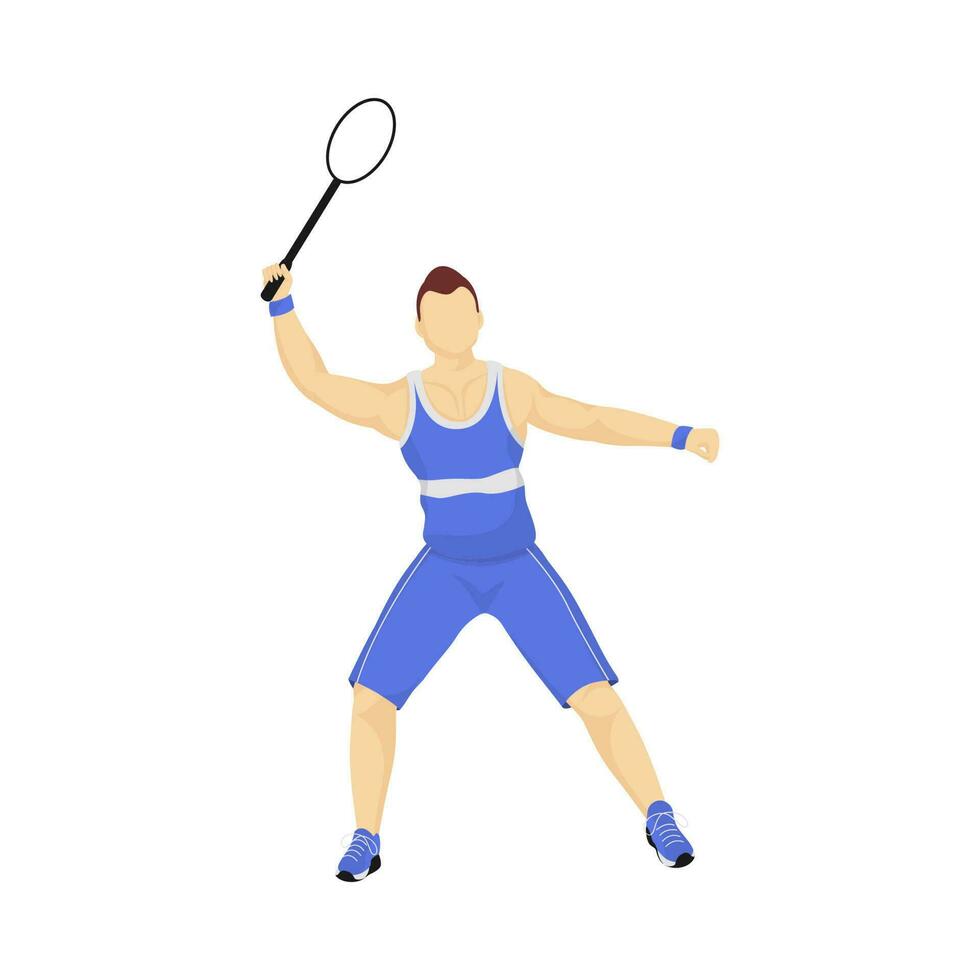 Faceless Athlete Man Holding Racket On White Background. vector