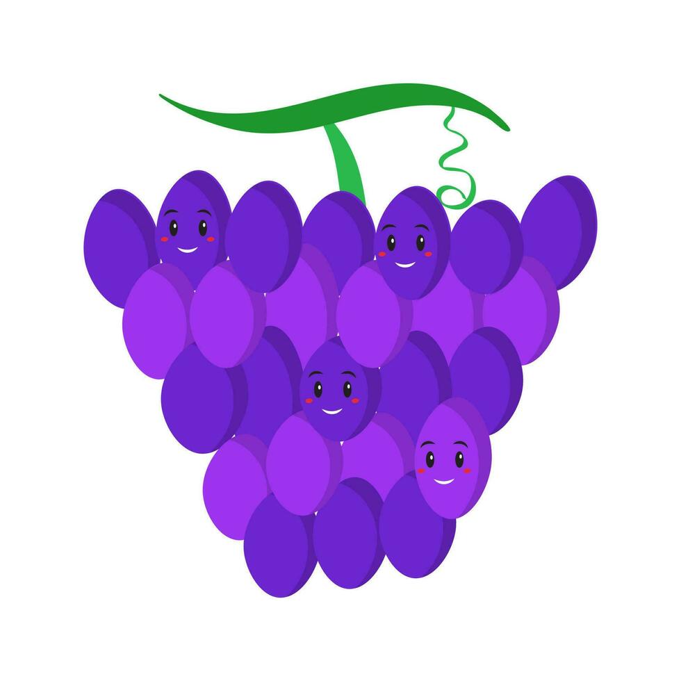 Cute Grapes Emoji In Flat Style. vector