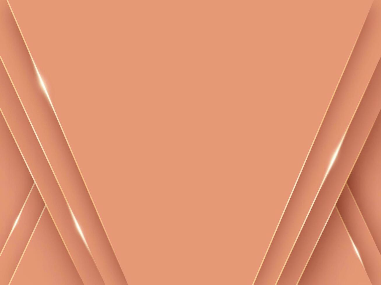 Dark Peach Paper Layer Cut Background with Golden Edges, Light Effect. vector