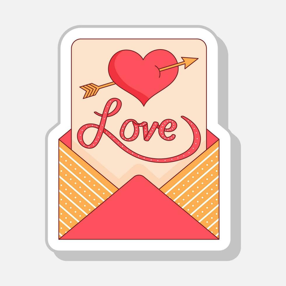 aislado pegatina estilo amor letra con flecha golpear corazón símbolo o icono en plano estilo. vector