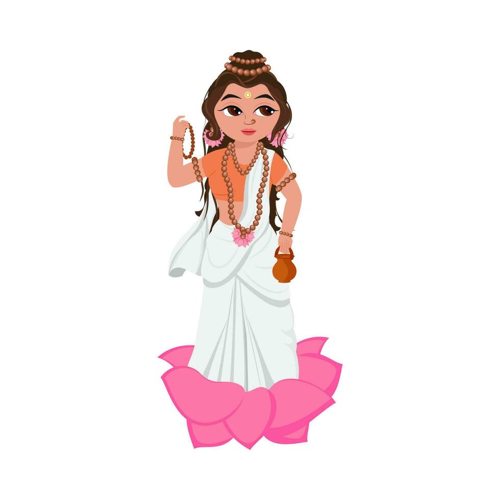 Goddess Brahmacharini Character On White Background. vector