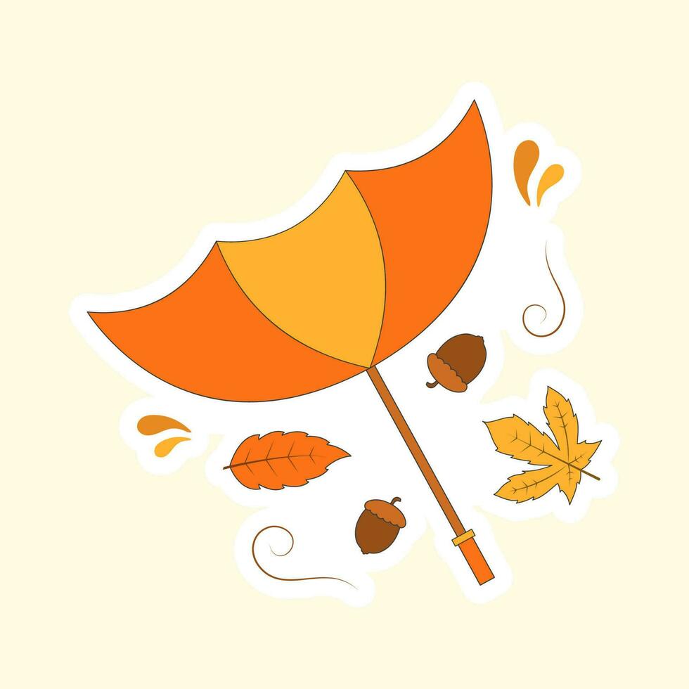 Upside Down Umbrella With Acorn And Autumn Leaves Over Cosmic Latte Background. vector