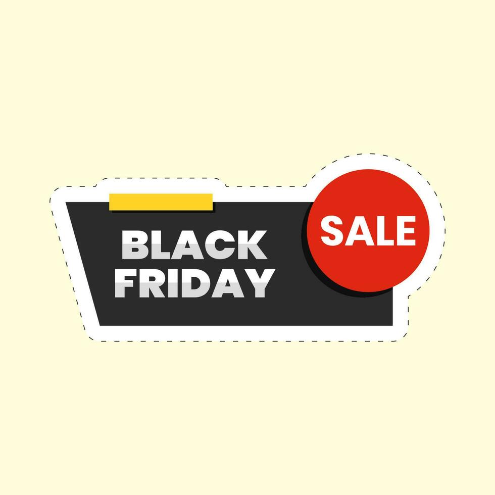 Red And Black Friday Sale Font Circle Strip Yellow Background For Badge Or Poster Design. vector