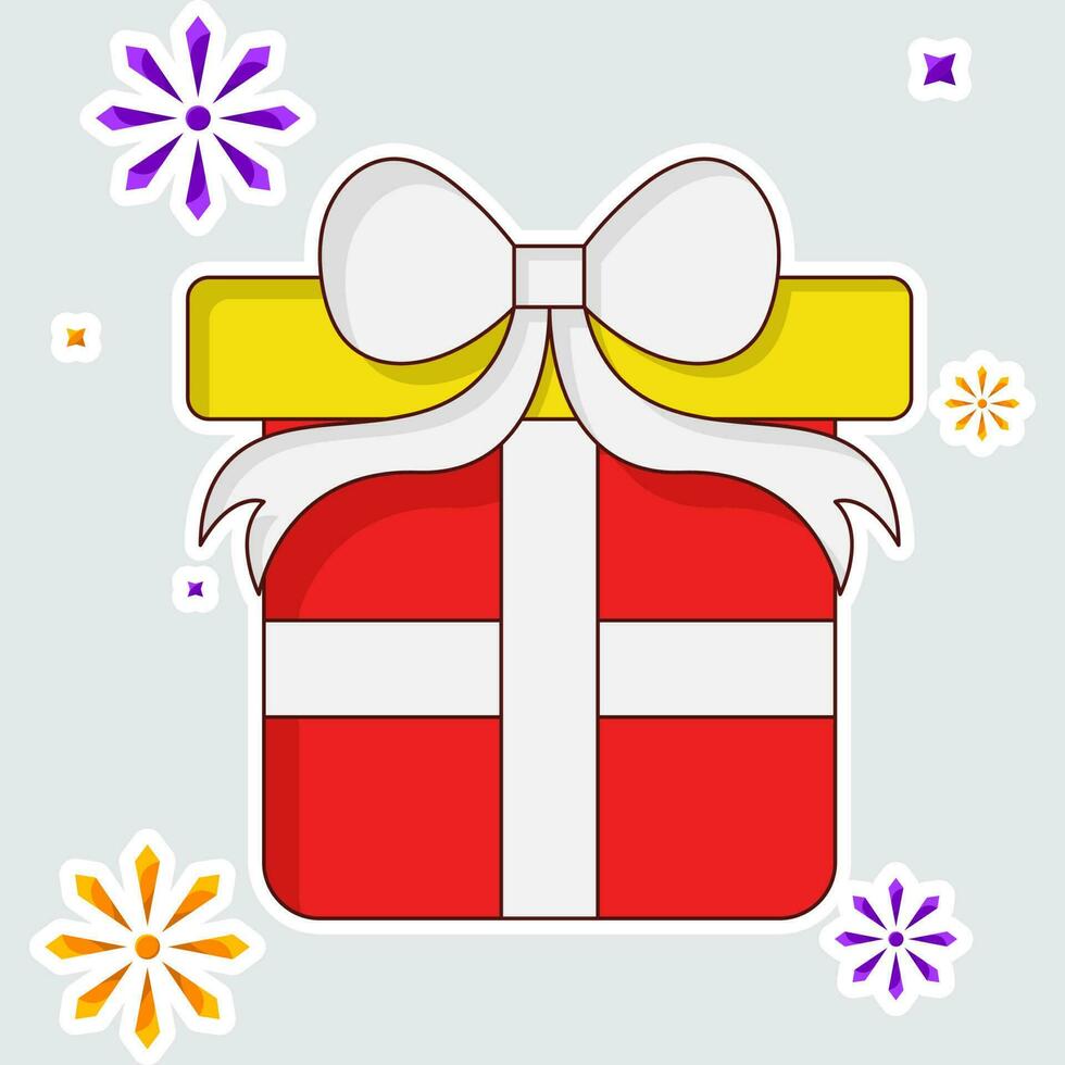 Isolated Sticker Of Gift Box With Stars Grey Background. vector