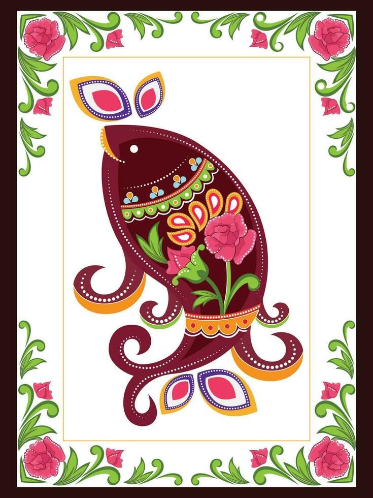 Abstract Background with Roses and Fish. Traditional Art Design. vector