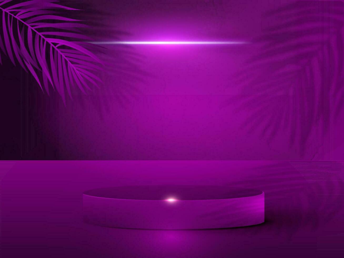 3D Empty Podium And Fir Leaves On Purple Lights Effect Background for Product Advertisement or Presentation Purpose. vector