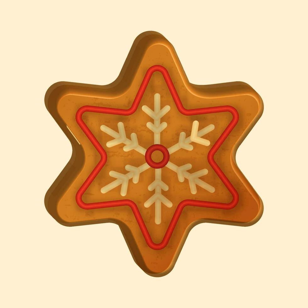 Isolated 3D Render Gingerbread Snowflake On Cosmic Latte Background. vector