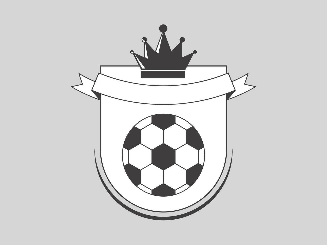 Doodle Football Shield With Crown, Empty Ribbon On Gray Background. vector