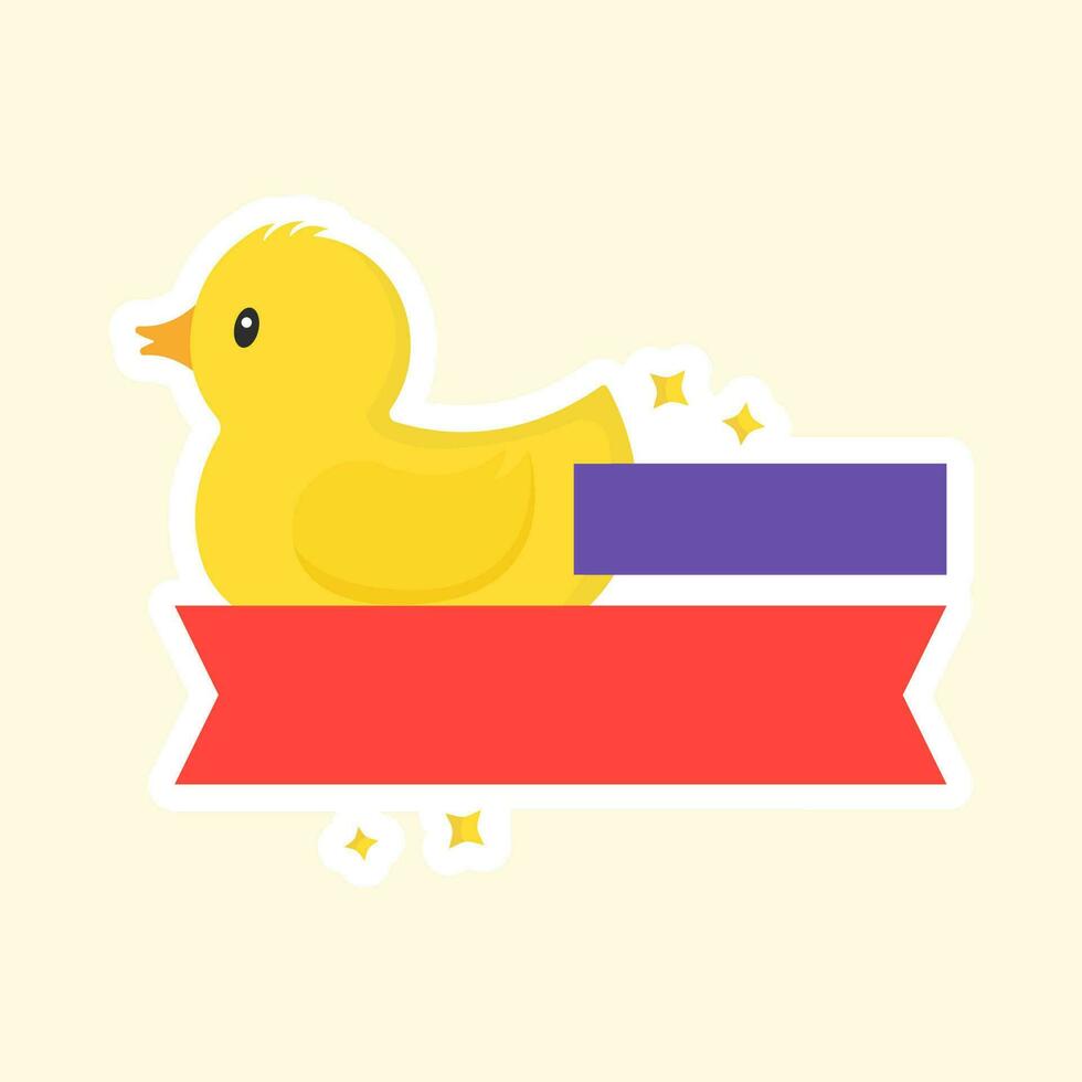 Isolated Inflatable Duck With Blank Ribbons On Yellow Background. vector