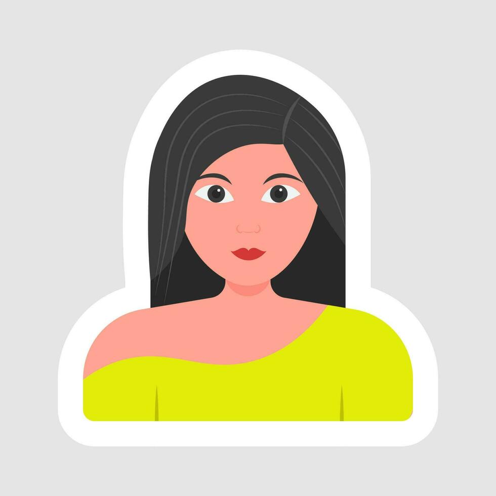 Sticker Style Modern Young Woman Character On White Background. vector