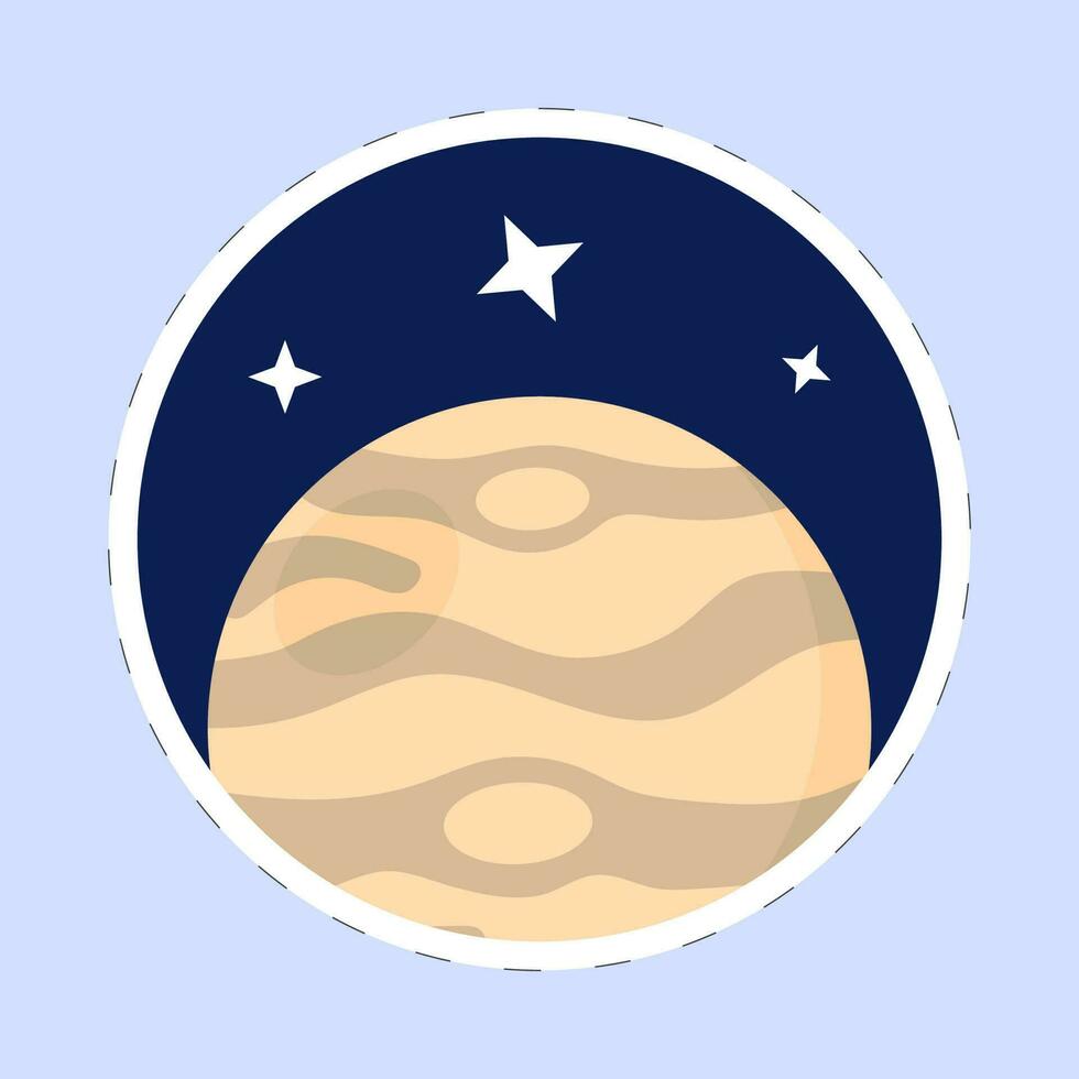 Illustration Of Saturn Planet With Stars Blue Background In Sticker Style. vector