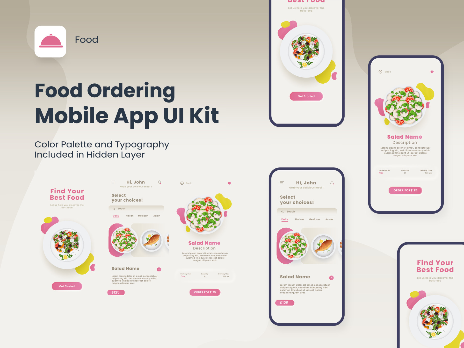 Food Ordering Mobile App UI Kit with Multiple Screens For Restaurant or