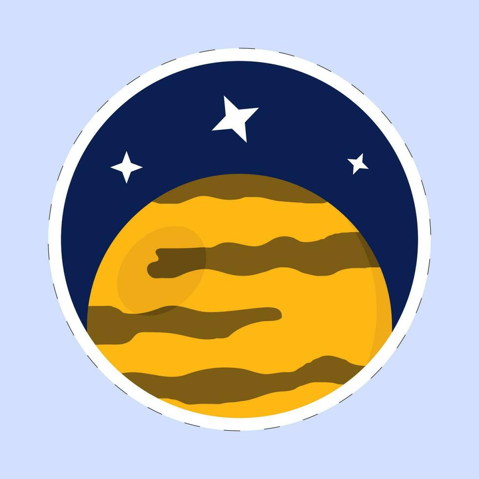 Sticker Style Venus Planet With Stars Blue Background. vector
