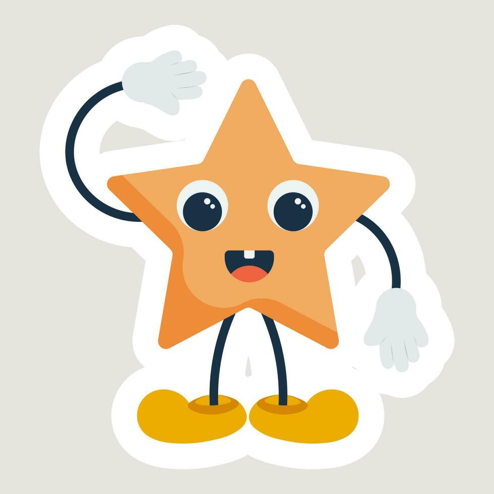 pegatina estilo gracioso estrella dibujos animados en saludando pose. vector