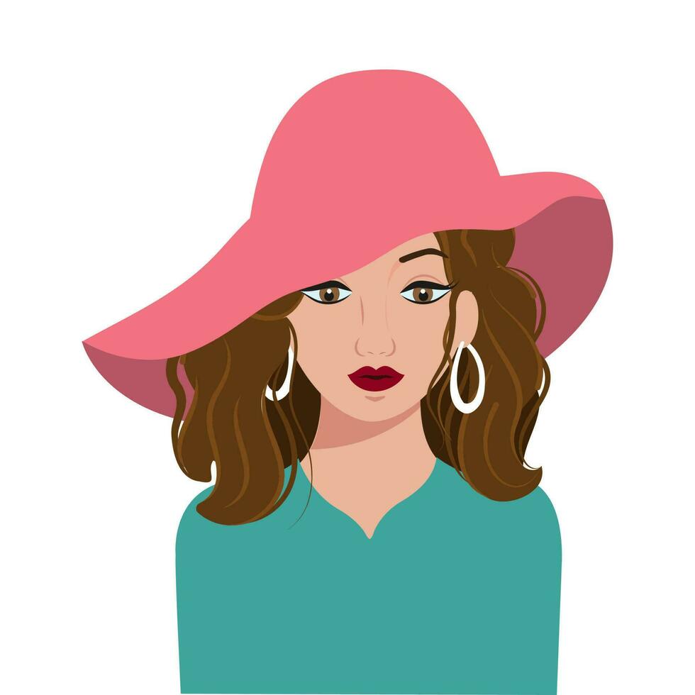 Fashionable Young Girl Wearing Hat On White Background. vector