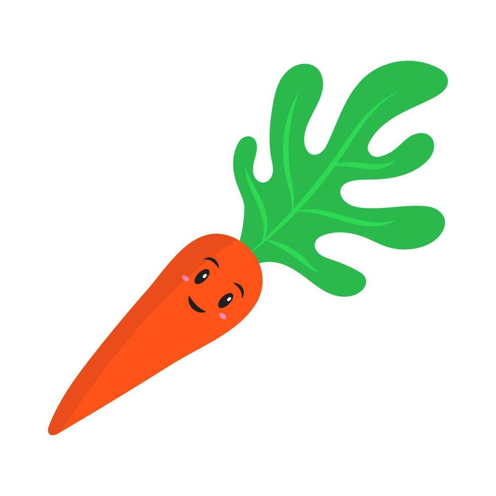 Happy Face Cartoon Carrot In Flat Style. vector