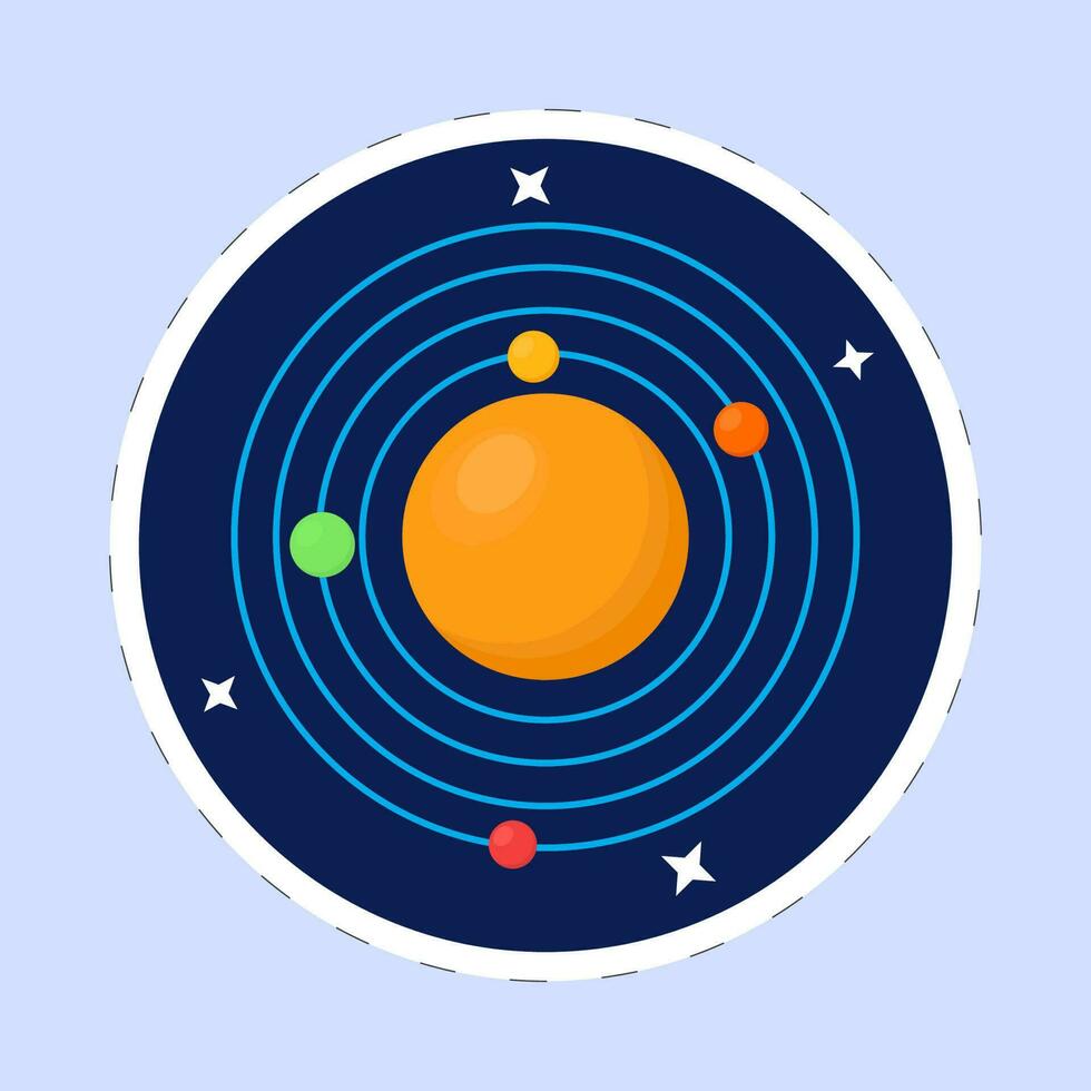 Vector Illustration Of Solar System Blue Background In Sticker Style.