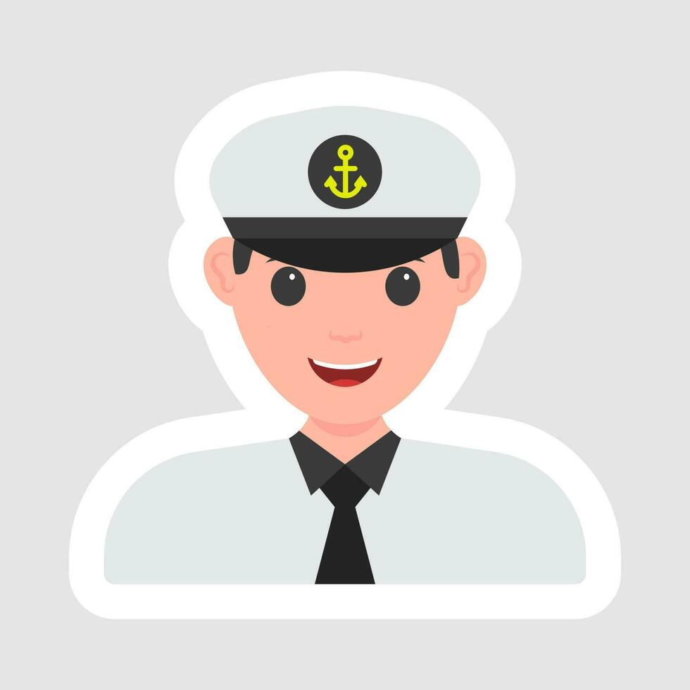 Sticker Style Male Navy Character On Gray Background. vector