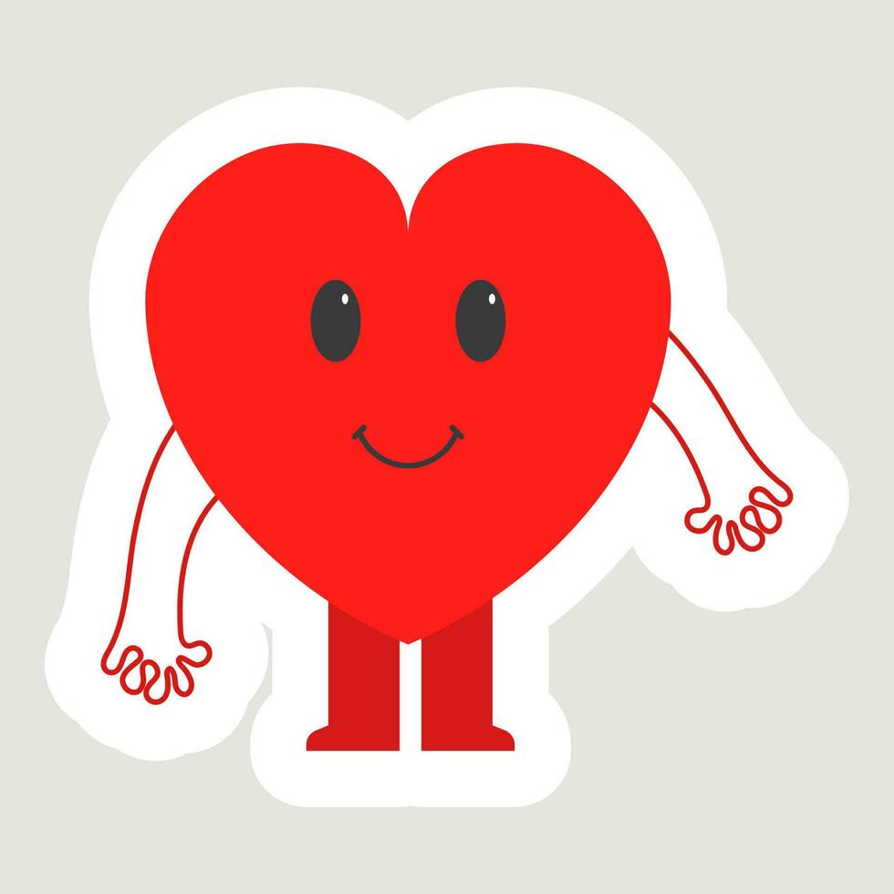 pegatina estilo linda rojo corazón dibujos animados en estar pose. vector