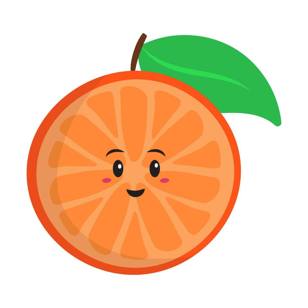 Funny Cartoon Orange Half Piece Over White Background. vector