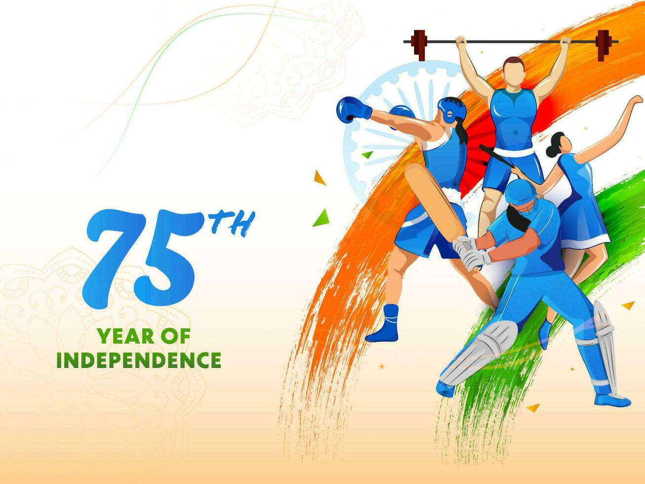 75 años de indio independencia día celebracion concepto con el Deportes personas de diferente juegos para su contribuciones hacia nación. vector