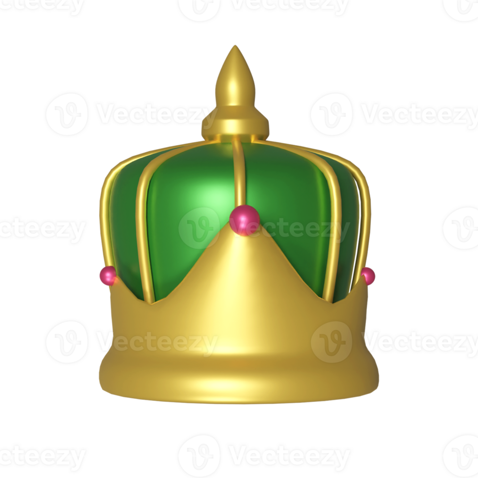 3D Render Of Crown Icon In Green And Golden Color. png