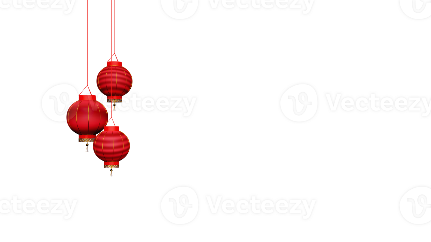 3D Render Of Hanging Chinese Lanterns Element In Red And Golden Color. png