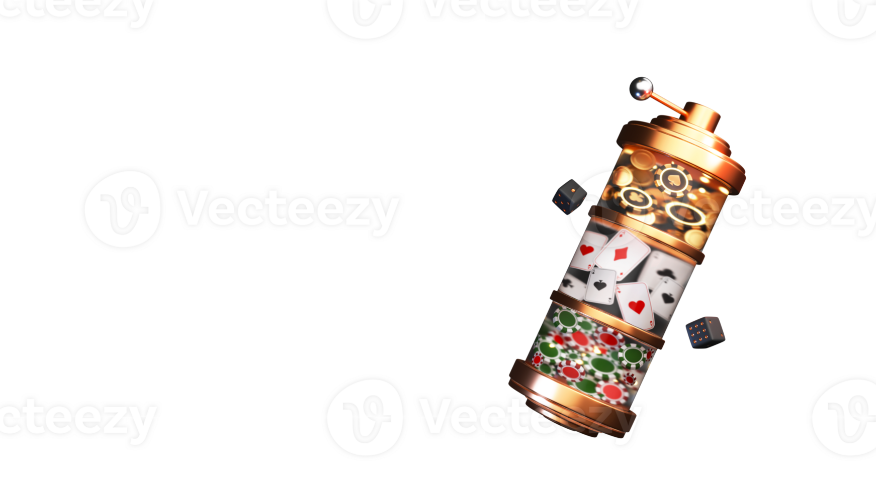 3D Render Of Casino Elements Inside Slot Machine In Transparent Bronze Color. png