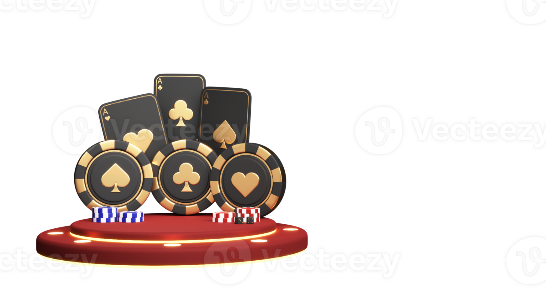 3d geven casino chips met spelen kaarten Aan selectiekader rood ronde podium element. png