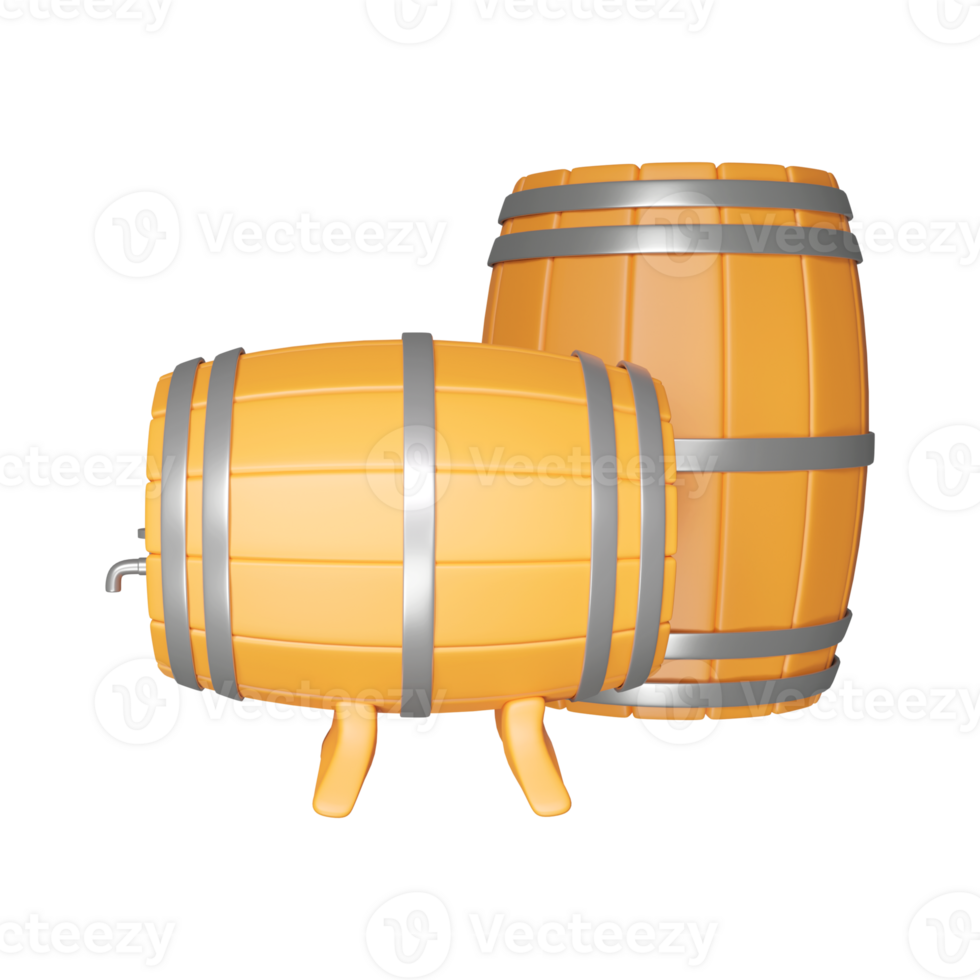 3D Render Wooden Barrel Element In Orange And Grey Color. png