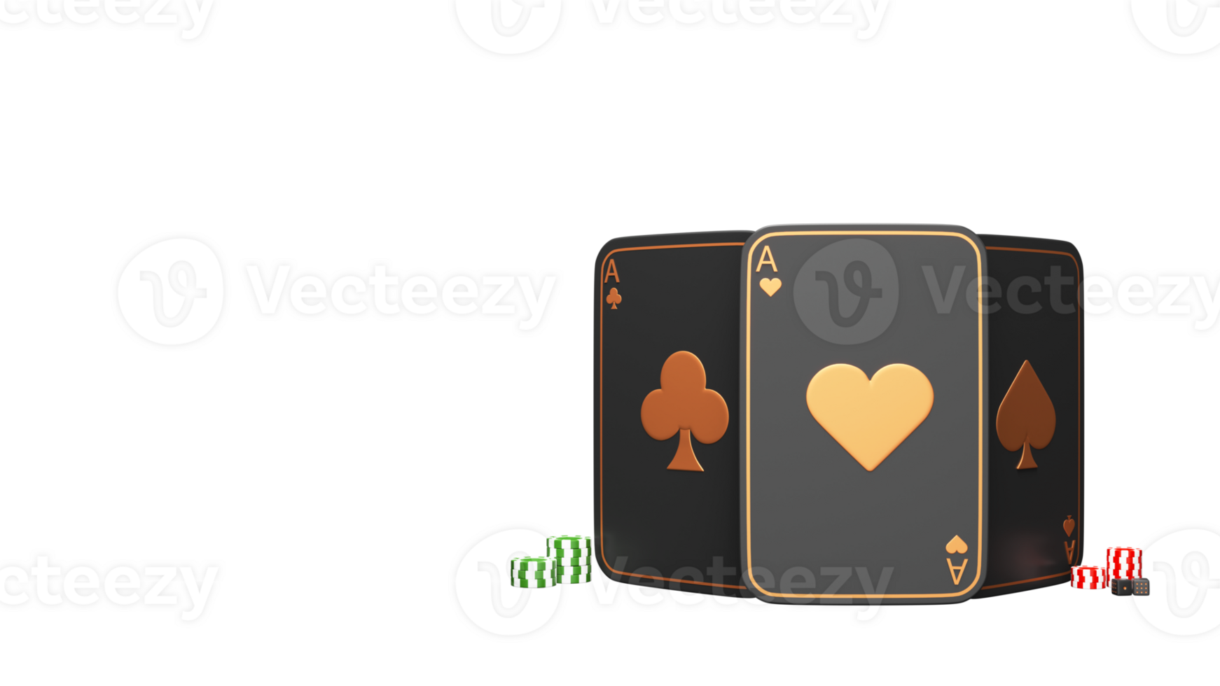 3D Render Of Aces Card With Poker Chips, Dices Element. png