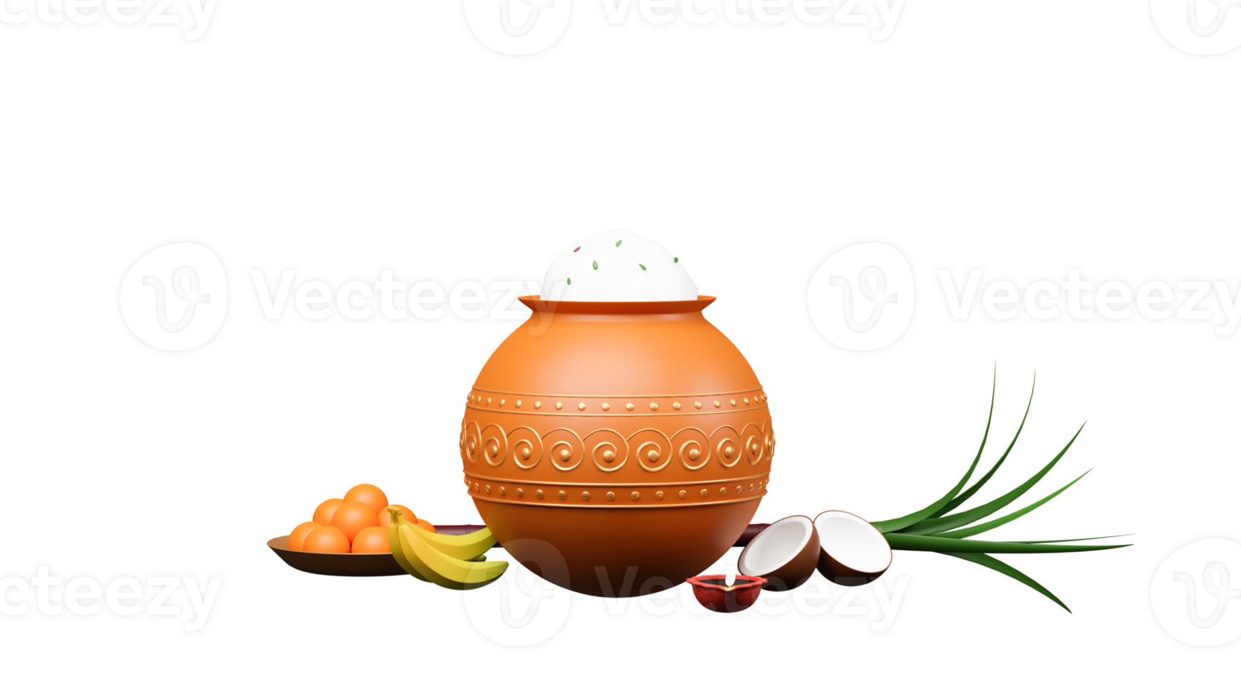 3D Render Of Pongal Festival Elements Against Background. png