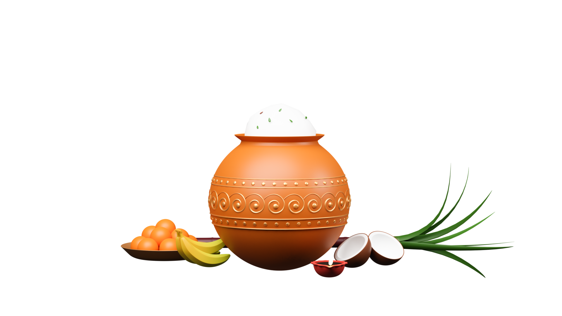 3D Render Of Pongal Festival Elements Against Background. 23224307 PNG