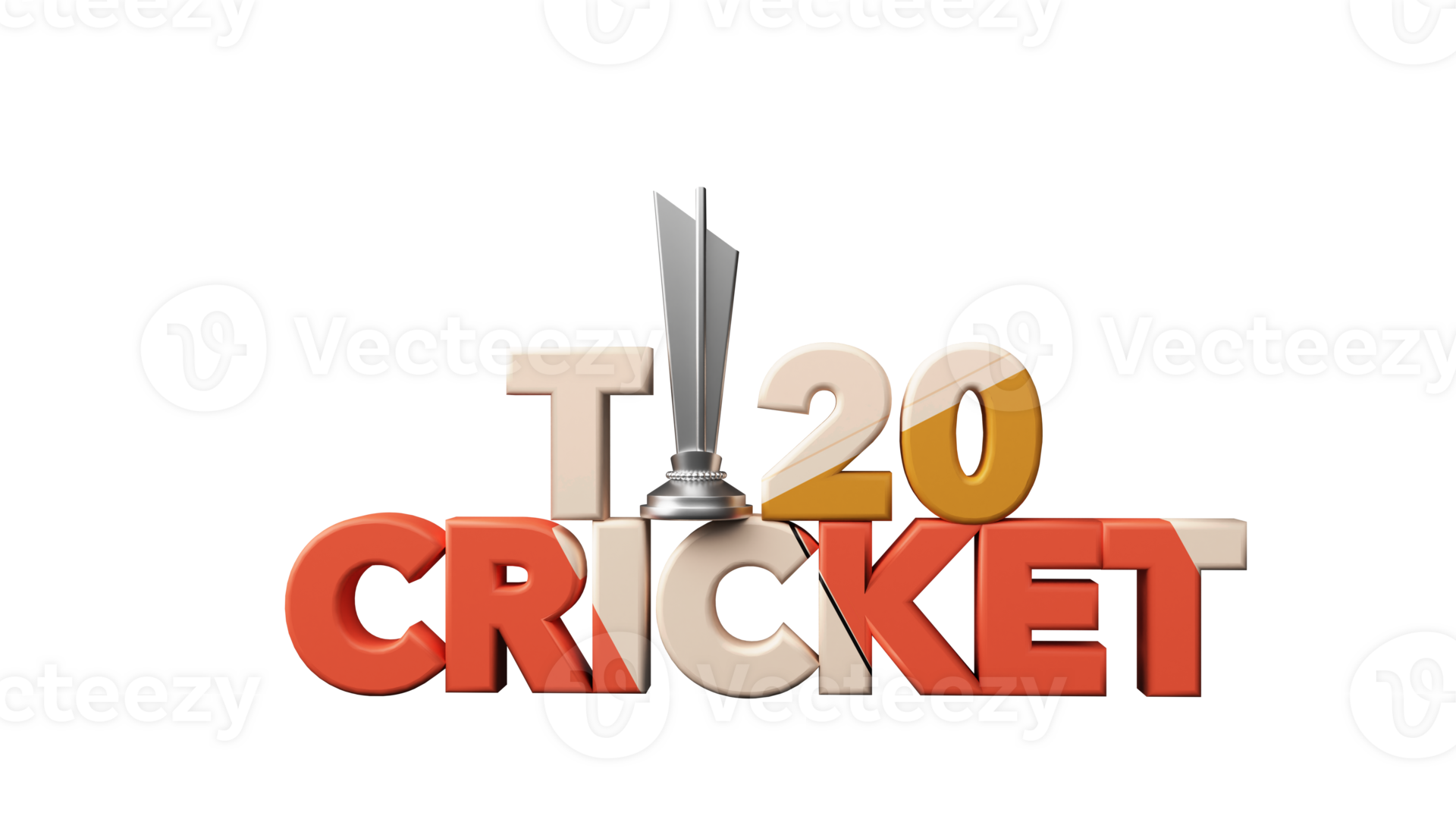 3D Render T20 Cricket Text With Silver Winner Trophy Cup Against