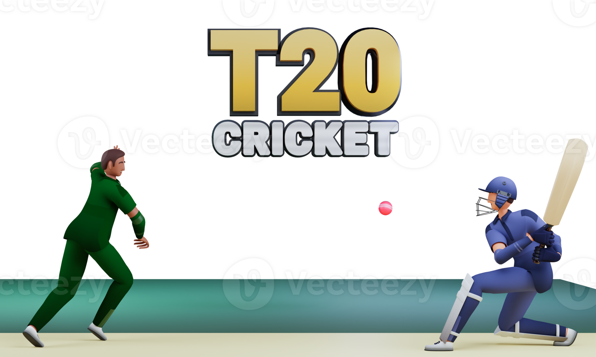 3D Illustration Of Bowler Throwing Ball To Batsman Of Participating