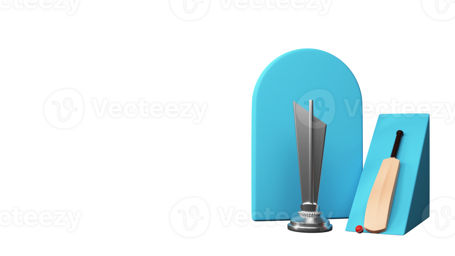 3D Render Silver Trophy Cup With Bat, Red Ball Against Background And Copy Space. png