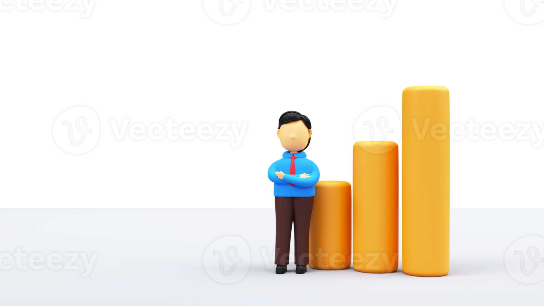 3D Cartoon Businessman Standing With Bar Graph Against Background. png