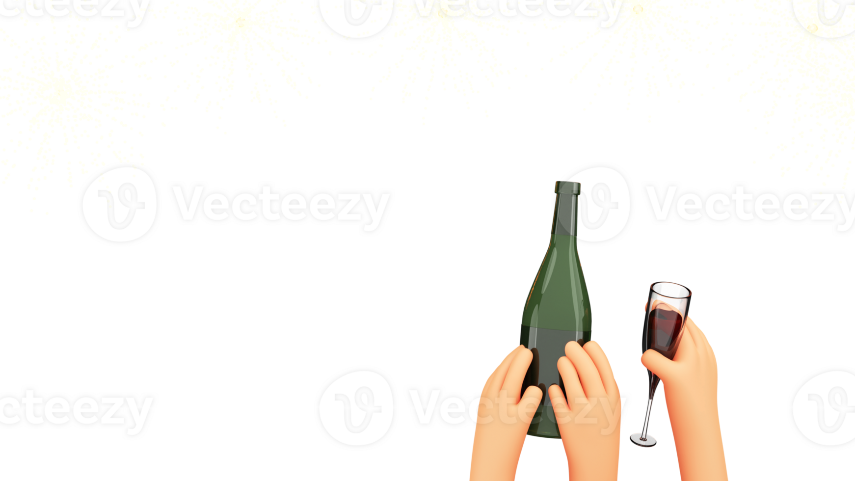 3D Human Hands Holding Champagne Bottle With Flute Glass Against Background And Copy Space. png