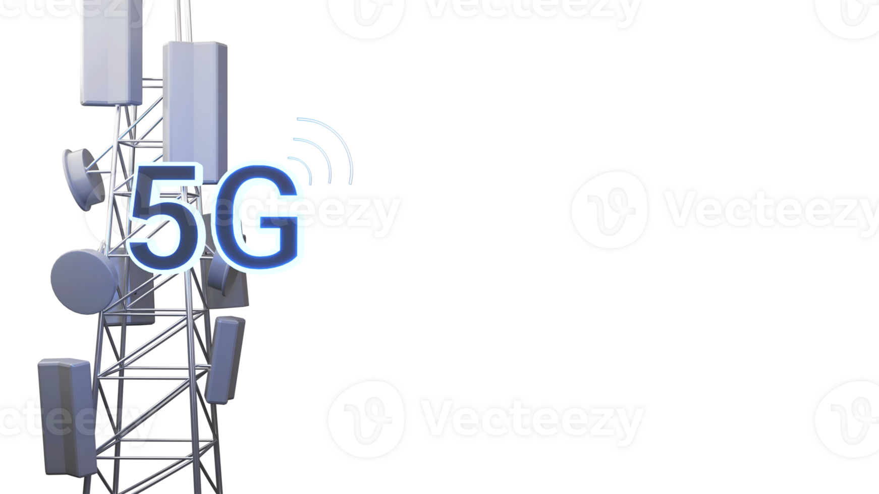 3D 5G Network Signal Tower Against Background. png