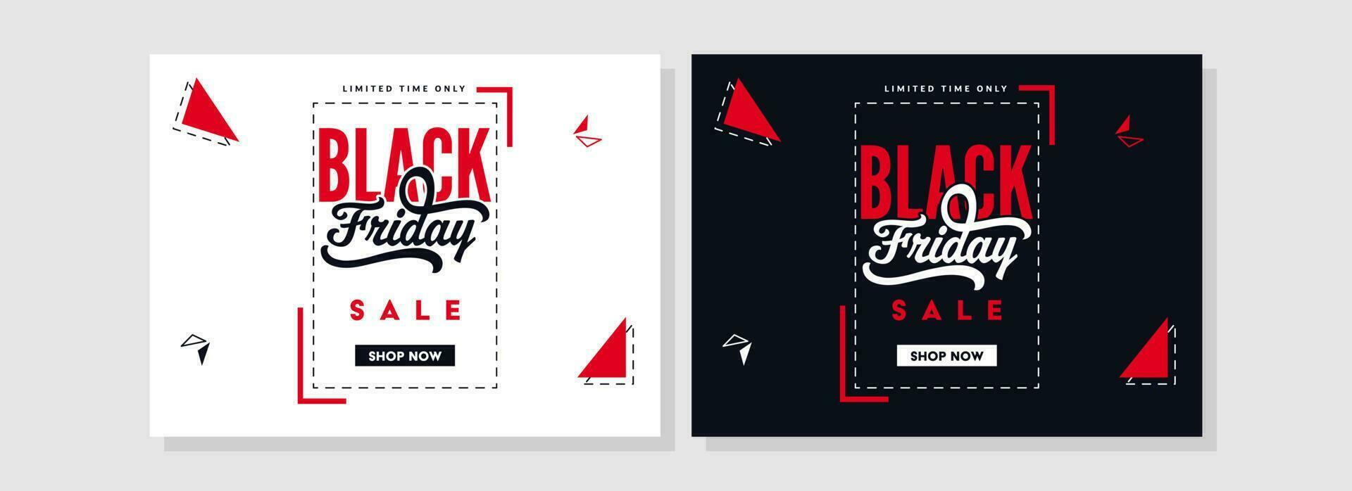 Black Friday Sale Poster Design Decorated With Triangle Shapes In Two Color Options. vector